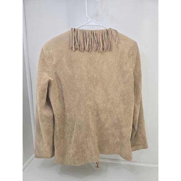 Selene Sport Fringe Jacket Faux Suede Tan Size 8 Western Boho Style - Picture 2 of 3